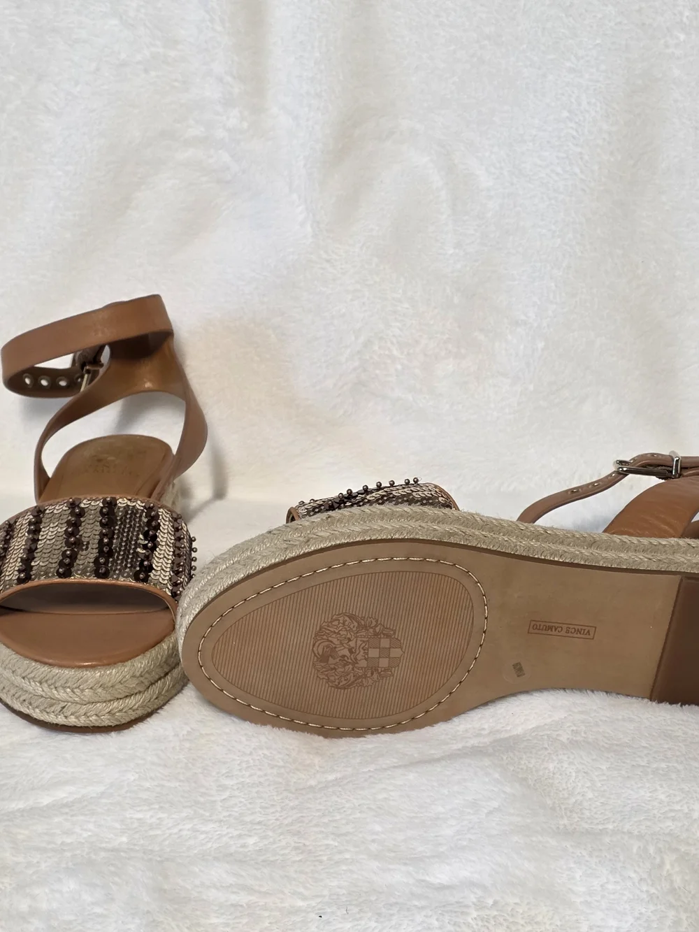 Vince Camuto Kathalia flatform espadrille sandals featuring a sequin-embellished